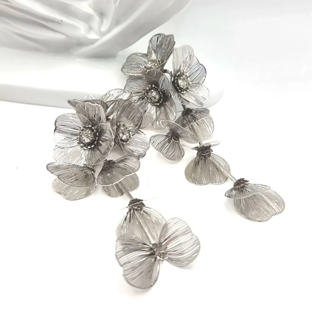 New! ZARA Silver cascading flowers earrings • NWOT